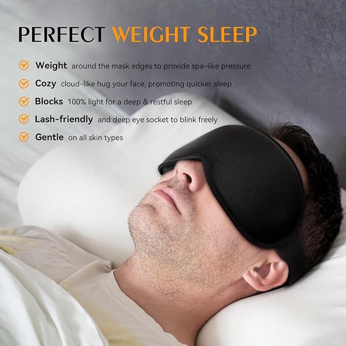 Weighted Eye Mask - 3D Contoured Sleep Masks for Women Men, Blackout Sleeping Eye Mask for Travel, Meditation, Airplane, Memory Foam, Adjustable Strap Pink Black