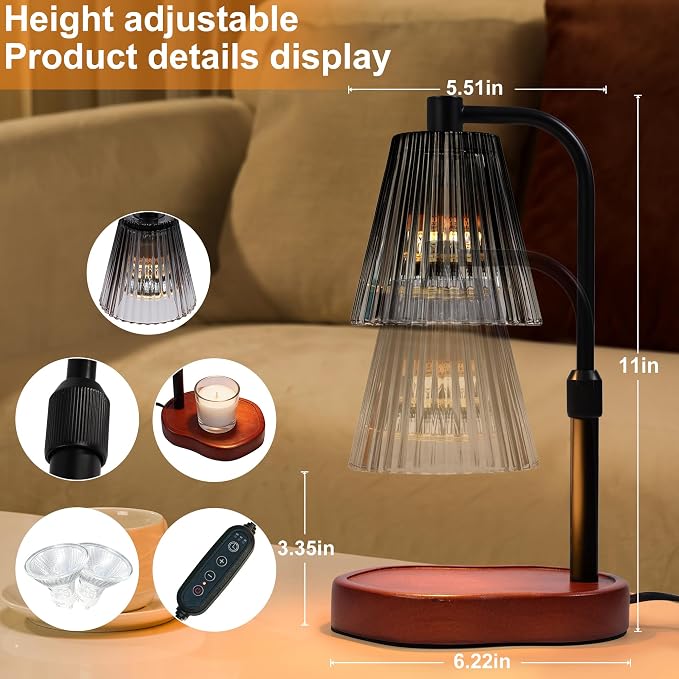 Candle Warmer Lamp with Timer for Father's Day, Birthday Gifts for Women Mom, Height Adjustable for Jar Candles, House Warming Gifts & Office Dorm Vintage Room Home Decor, Wax Warmer Lamp