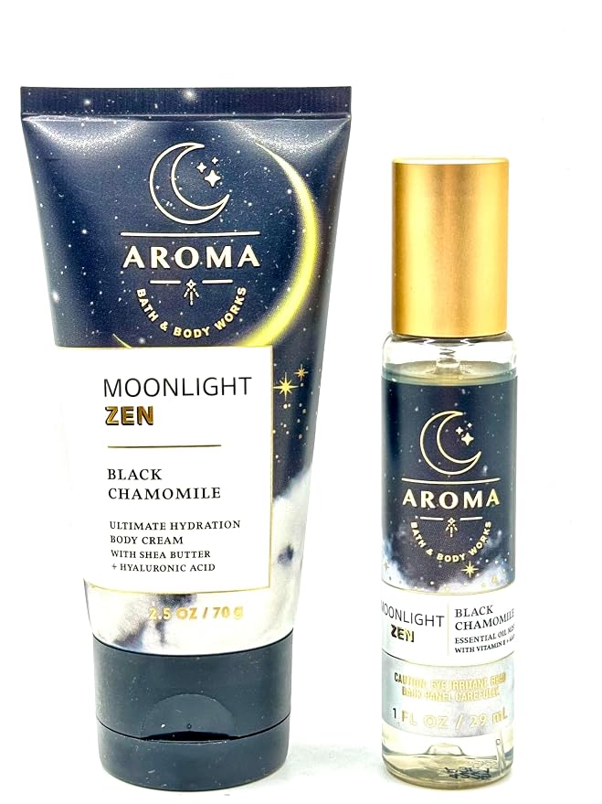 Springstar Aroma Moonlight Zen Black Chamomile Travel Set | Body Cream & Essential Oil Mist Spray Bundle pack of 2