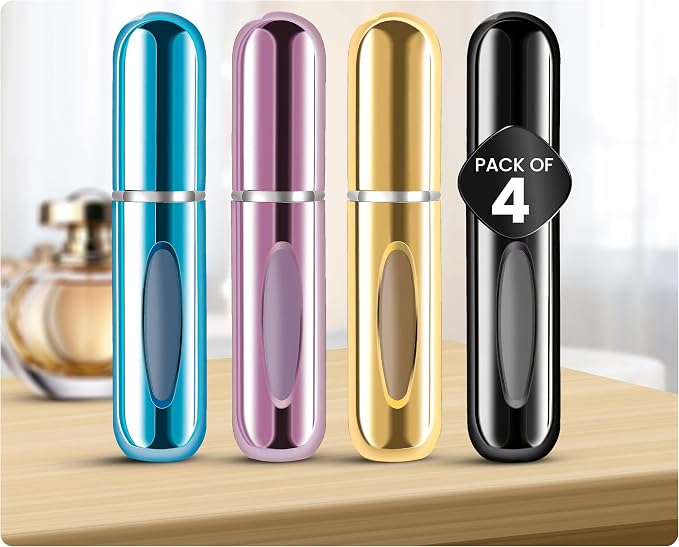 4 Pcs Refillable Perfume Atomizer, Travel Perfume Bottle Refillable and Leak-Proof, Portable Empty Cologne Atomizer, Mini Refillable Perfume Bottle for Pocket, Easy to Refill Decant Sprayer (10 ml)