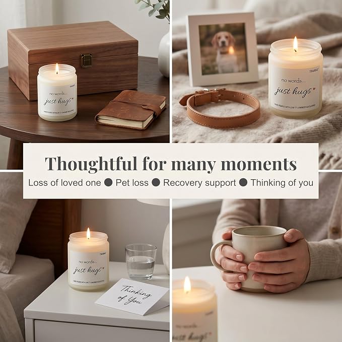 Sympathy Gift for Loss of Loved One - Lavender Scented Candle Memorial Gift, No Words Just Hugs, 100% Natural Soy Wax 40 Hour Burn Time, Condolence and Grief Support