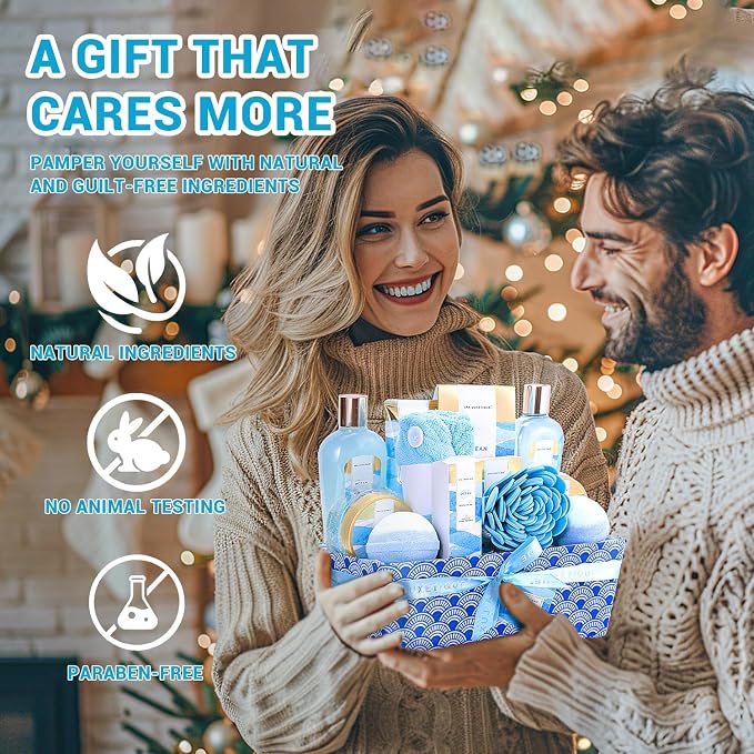 Spa Gift Basket for Women, Spa Luxetique Bath Gift Set - 12 Pcs Ocean Scented Home Bath Kit, Includes Bath Bombs, Body Scrub, Bubble Bath, Body Lotion & More, Spa Set for Women Gift