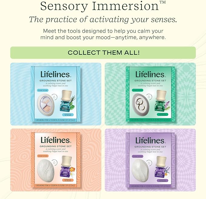 Lifelines Scent-Infused Grounding Stone & Oil Blend - Portable Fidgets for Tweens, Teens & Adults with Essential Oil Blend & Diffusion Stones for Sensory Immersion - Calming Waterless Passive Diffuser