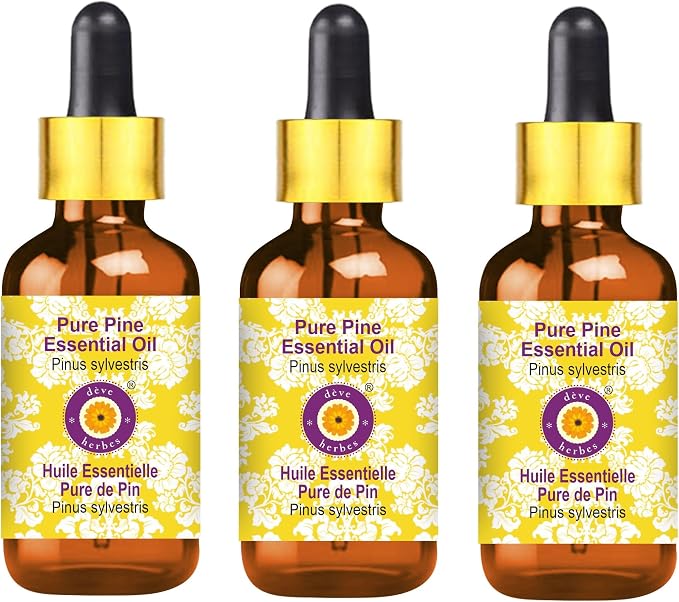 Deve Herbes Pure Pine Essential Oil (Pinus sylvestris) with Glass Dropper Steam Distilled (Pack of Three) 100ml X 3 (10 oz)