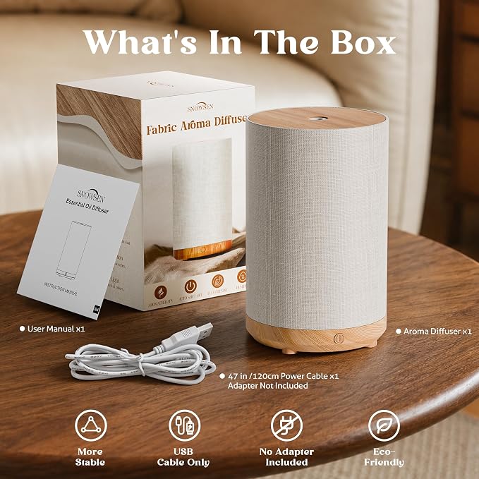 Essential Oil Diffuser with Fabric Cover & Lamp,Small Portable Aroma Diffuser for Home 120ml, Ultrasonic Aromatherapy Oil Diffuser with 7 Colors LED, Auto Shut-Off, Mini Humidifier for Bedroom,Plug In