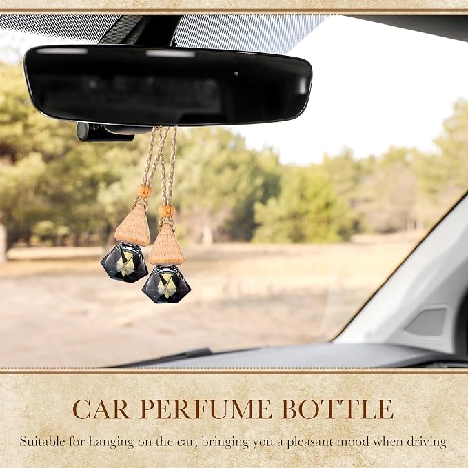 BBTO 50 Pcs Hanging Car Air Freshener Black Car Diffuser Bottles Empty Glass Perfume Bottle Freshener Diffuser Bottles Pendant for Essential Oil Fragrance Aromatherapy Ornament(Rhomb)