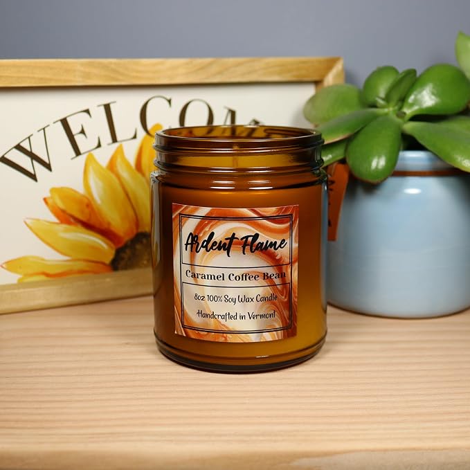 Candles | Caramel Coffee Bean | 100% Natural Soy Wax Candle for Home Decor | Highly Scented | Premium Fragrance | Handmade in Vermont, USA | 8 oz | Long Lasting | Gift for Women and Men