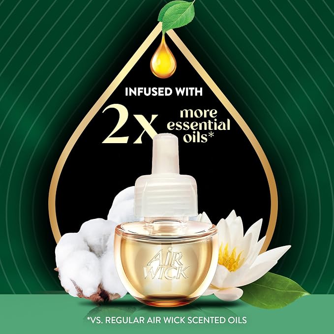 Air Wick Plug-In Scented Oil Refills, 4 Count, Cotton & White Lotus, Air Freshener, Essential Oils