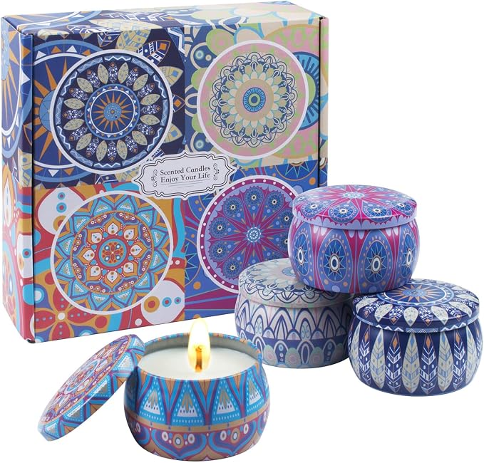 Scented Candles Gift Set for Home 4 Pack Large 4.4 Oz Soy Wax Candles, Aromatherapy for Relaxation & Stress Relief, Lavender Rose Lemon Fig, Long Lasting Birthday Gifts for Women, Her, Mother's Day