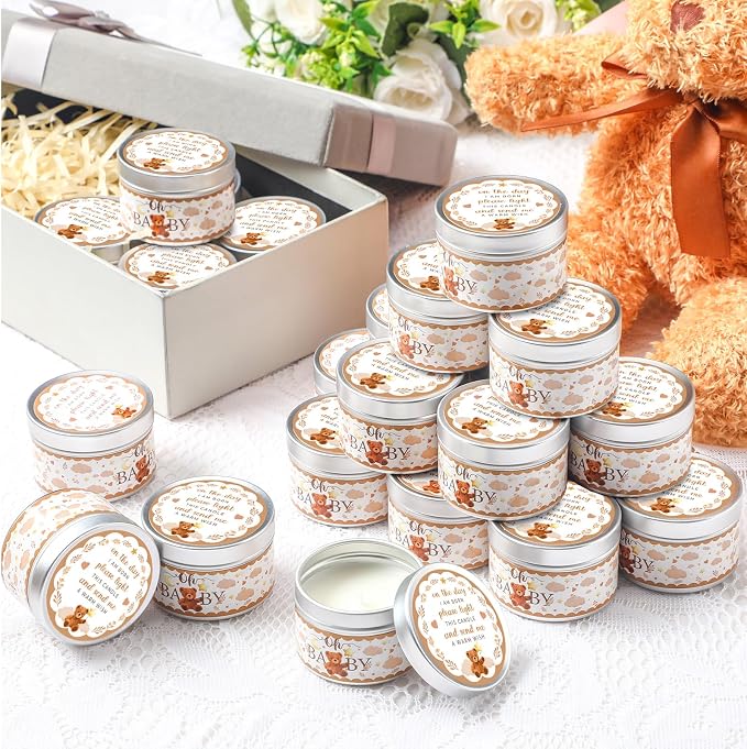 MTLEE 24 Pcs Bear Baby Shower Party Favors Candles Lavender Scented Baby Shower Favors for Guests Rustic Tealights Candles Gender Reveal Return Gifts (1.2 oz, Brown)