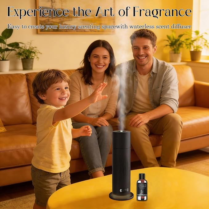 Waterless Essential Oil Diffuser, Scent Air Machine for Home with 4x30ml Hotel Scent Oil Sets, Covers Up to 1000 Sq.Ft, Adjustable Mist & Timer, Hotel and Commercial Use