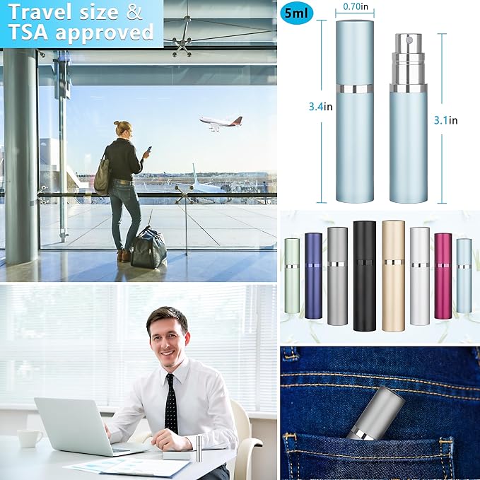 Refillable Perfume Atomizer Travel Bottle 5ml Leakproof Luxury Travel Perfume Refillable Bottle, Portable Fragrance Atomiser (Light Blue)