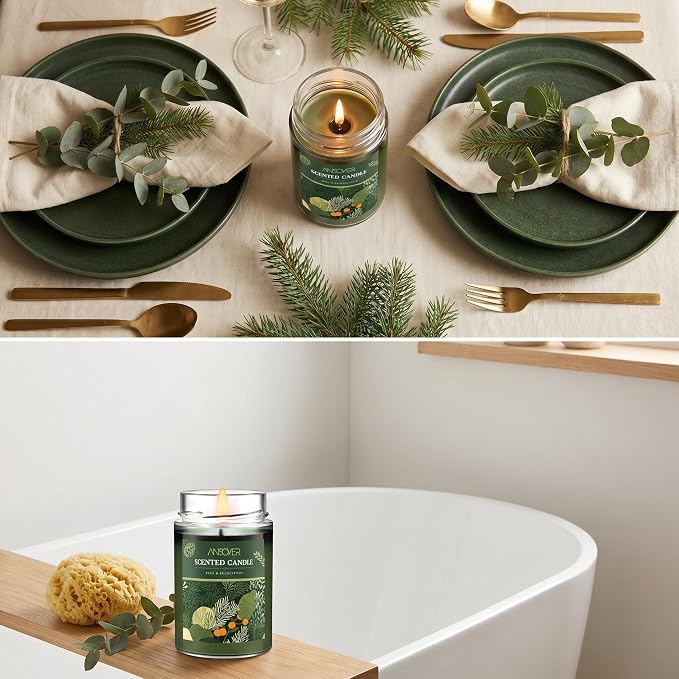 Scented Soy Candle, Aromatherapy Jar Candles for Home Scented, Long Lasting with 70 Hour Burn Time 11oz, Gifts, Soy Candles Scents of (Pine & Eucalyptus)