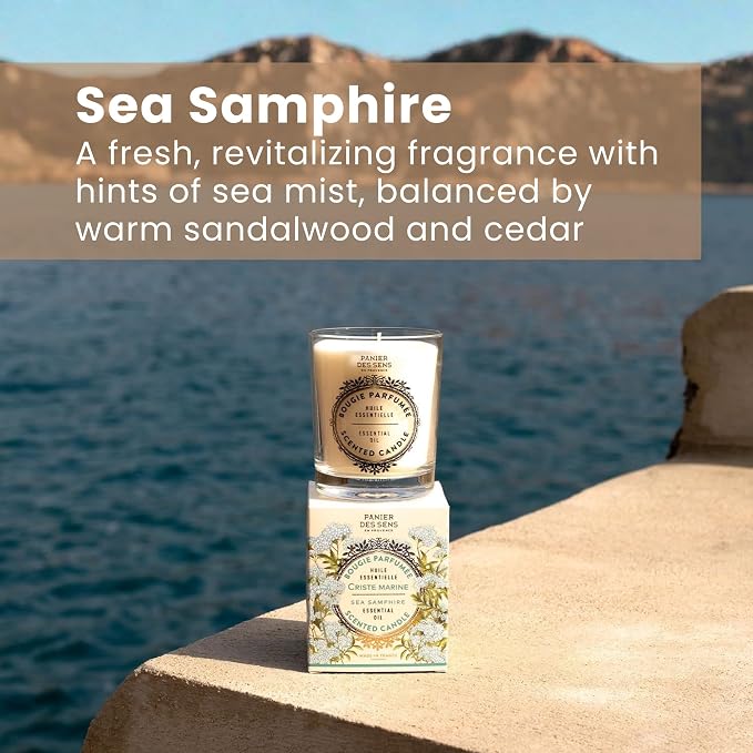 Panier des Sens Sea Samphire Candle - Hand-Poured in Provence, France - Long Lasting Scented Candles - up to 55 Hours Burn Time - Sea Samphire Scented Candle - 100% Natural Cotton Wick - 6.3 oz