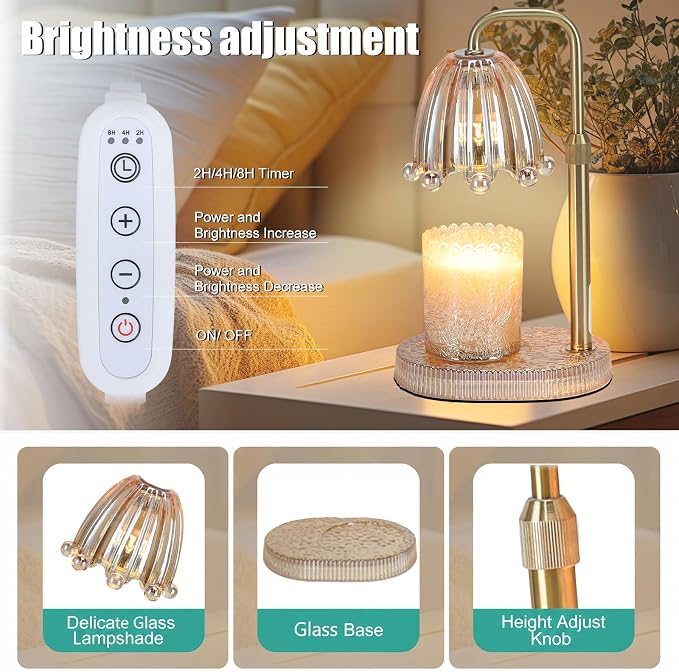 Candle Warmer Lamp with Timer - Electric Wax Melt Warmer with Adjustable Height and Dimmer for Scented Candle Wax, Home Fragrance Décor and House Warming Birthday Gifts for Women Mom