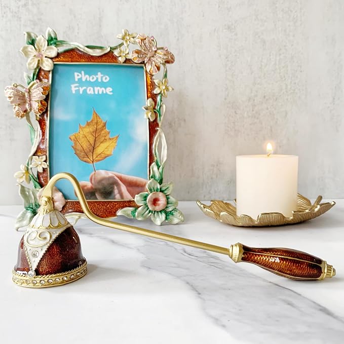 Candle Snuffer, Hand-Painted Metal Candle Extinguisher with Non-Slip Handle, Elegant Decorative Candle Tool for Hanukkah, Christmas, Birthdays (Brown & White)
