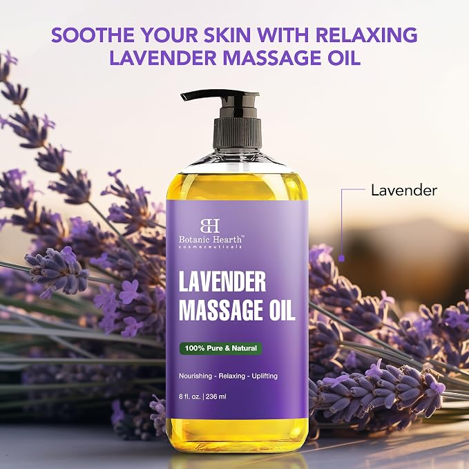 Botanic Hearth Massage Oil |Refreshing, Relaxing Massage Oils for Muscle Relaxing & Joint Comfort | Made with Natural Oils | for All Skin Types, for Men & Women | Lavender Oil 8 Fl Oz