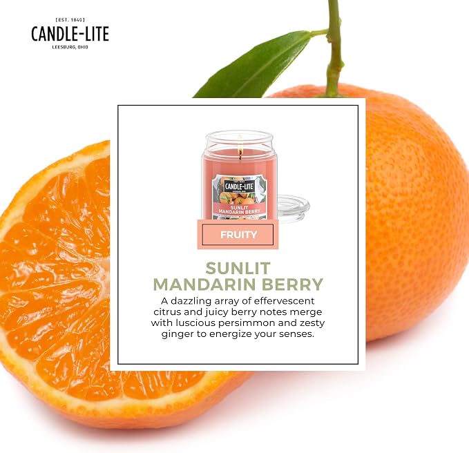 Candle-lite Scented Candles, Sunlit Mandarin Berry, 18 oz Jar, Proudly Poured in The USA, Aromatherapy Candle, Single-Wick with 110 Hours of Burn Time, Perfect for Creating a Refreshing Ambiance