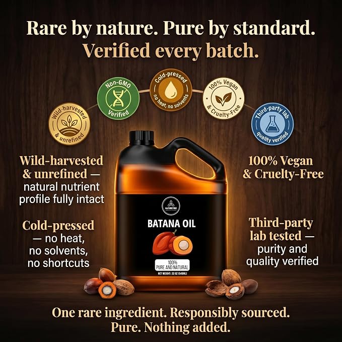 Naturevibe Botanicals Batana Oil 32 oz 100% Pure & Natural Oil for Hair, Skin & Scalp Care | Deep Moisturizing Body Oil | Ideal for Dry Hair, Massage & Daily Use (946 ml)