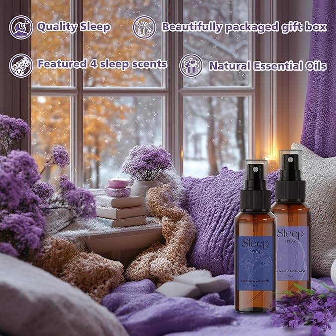 SCENTORINI Sleep Spray, 10.14 oz Pillow Spray for Sleep Calming, Lavender Essential Oil, 4 Pack Relaxing Aromatherapy Mist for Bedding, Liners, Room Spray Air Freshener