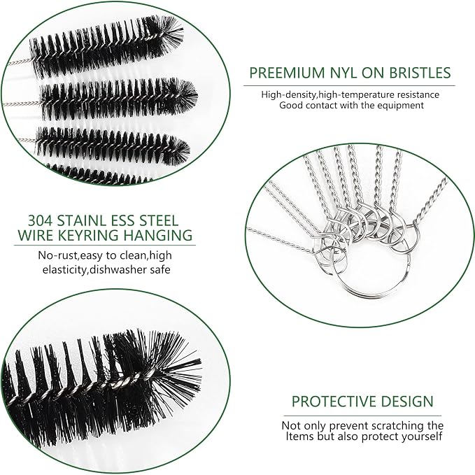 CiaraQ Bottle Cleaning Brushes, 9.8 Inch Nylon Tube Brush Set, Cleaner for Narrow Neck Bottles Cups with Hook, Set of 10pcs