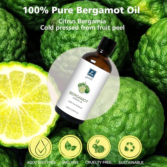 GM Gumili Pure Bergamot Essential Oil for Diffuser, 100% Pure Undiluted - 3.38 Fl Oz 100ml
