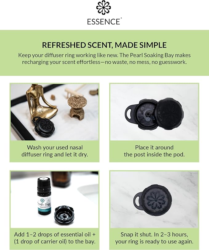 Essence Pearl Travel Case | Stress Relief Essential Oil | Aromatherapy Nasal Diffuser & Essential Oil Carrying Case | Lavender & Copaiba Blend | Travel-Friendly Kit | Black Pod