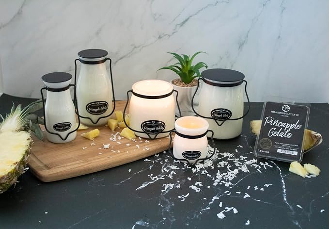Milkhouse Candle Company Pineapple Gelato Soy Candle - Pineapple | Coconut | Vanilla Bean Scented - 5 oz Cream Jar with Lid, 35+ Hour Burn Time, Made in the USA