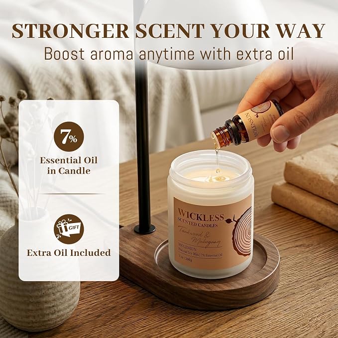 Teakwood & Mahogany Wickless Candle for Candle Warmer Lamp with 10ml Essential Oil for Custom Aroma, Flameless Non-Toxic Soy Scented Candle for Home, Birthday Gift for Men & Women