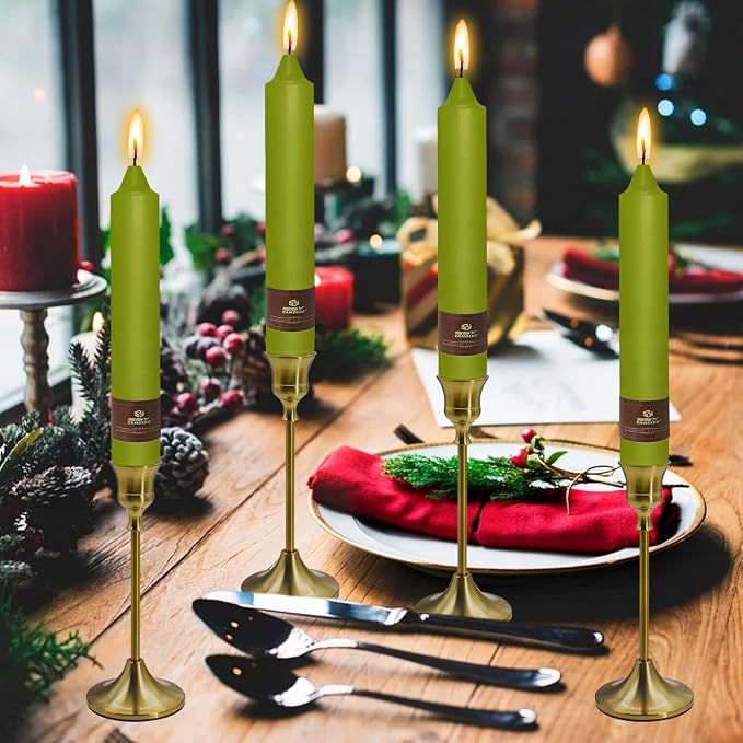 Christmas Grass Green Candle 9 Inch Tall Smokeless Taper Candles 4 Pack Unscented Dinner Candle for Christmas Festive Halloween Thanksgiving Day Fall Home Decor