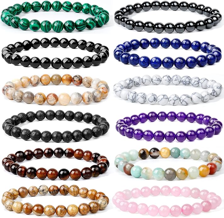 ONESING 2-12 Pcs Chakra Bracelets for Women Rock 7 Chakras Crystals and Healing Stones Bracelets 8mm Crystal Bracelets Yoga Beaded Bracelets for Women Men Essential Oil Diffuser