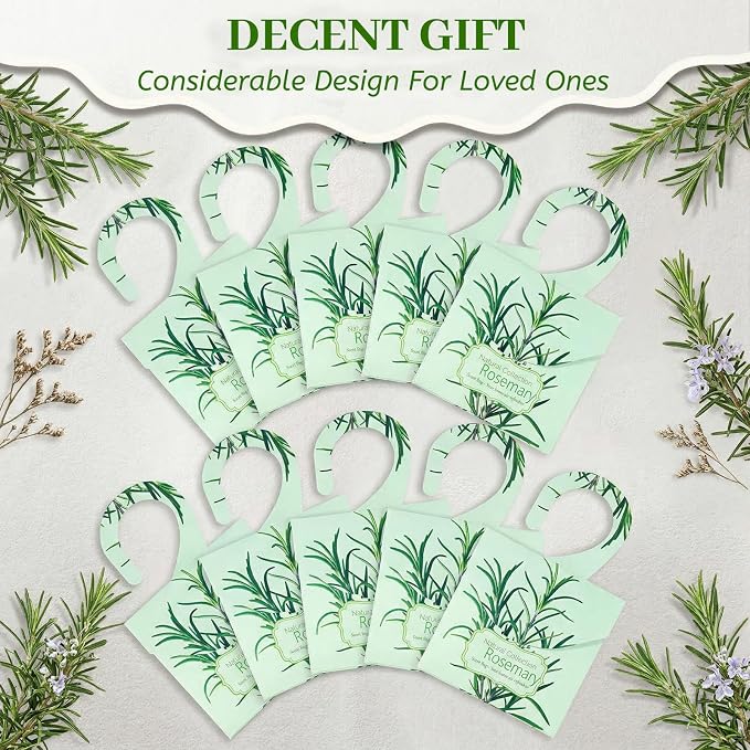 24 Pack Rosemary Sachets for Drawers and Closets, Natural Drawer Scented Sachets Deodorizers Closet Fresheners for Clothes with 10 Hanging Bags