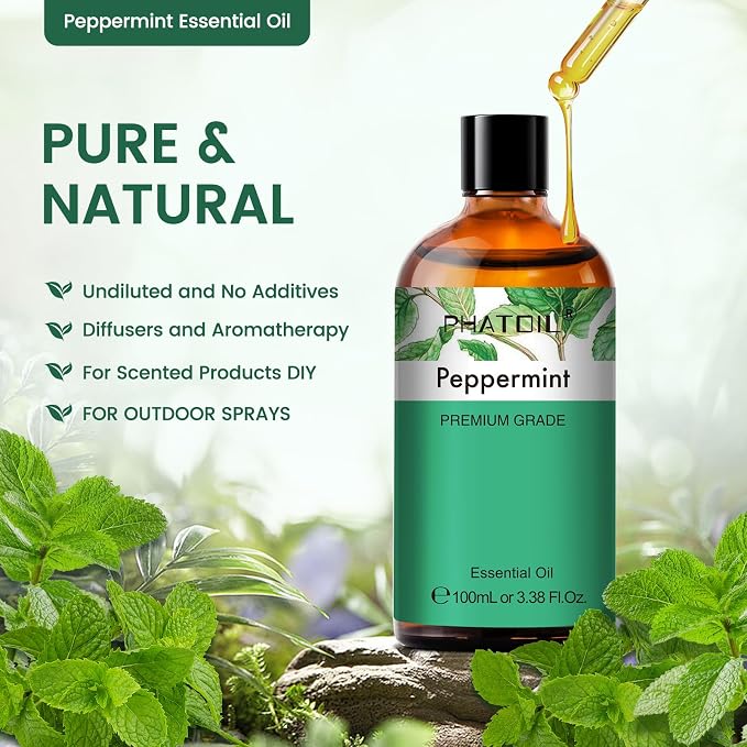PHATOIL Peppermint Essential Oil, Huge 3.38 Fl Oz Pure and Natural, Premium Grade Essential Oil for Diffuser and Aromatherapy