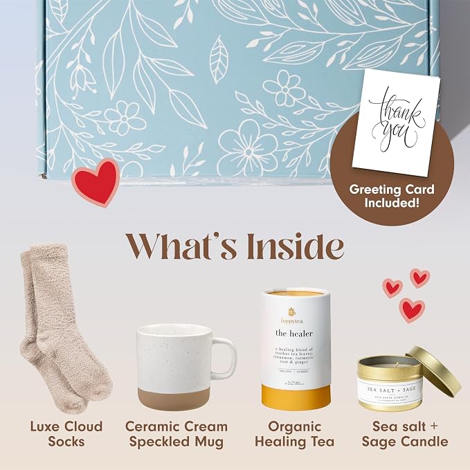 Unboxme Thank You Gift Box for Women - Cozy Appreciation Set with Socks, Mug, Organic Lemon Ginger Tea, Candle & Card, Thank You Gift Baskets For Women