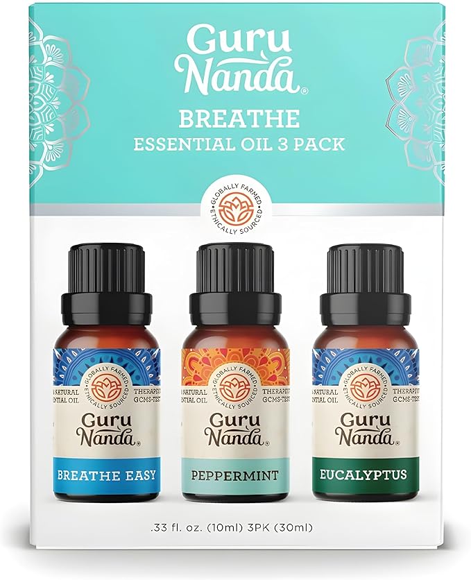 Breathe Essential Oil Set – 3-Pack Aromatherapy Oils for Diffusers, Massages & DIY Recipes – Peppermint, Eucalyptus & Breath Easy – 100% Pure, Natural & Undiluted (3 x 0.34 Fl Oz)