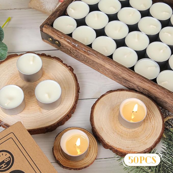 Soy Tealight Candles 50 Pack,8 Hours Long Burning Tealights Candles Bulk,Natural Soy Wax Tea Light Candle Paraffin-Free,Unscented Small Tea Candle for Emergency,Dinner