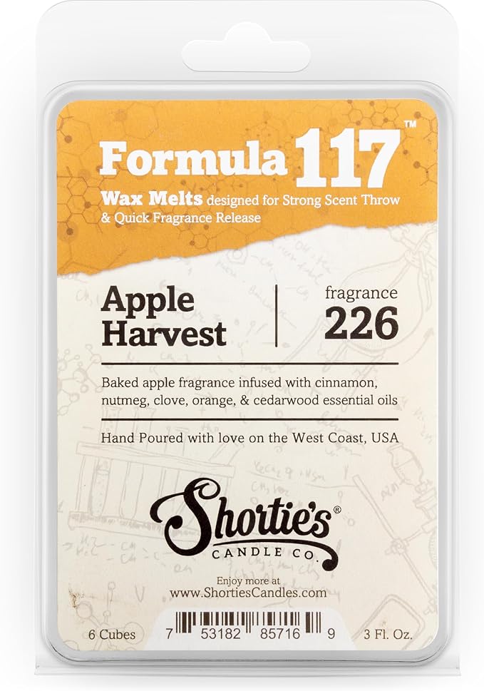 Shortie's Candle Company Apple Harvest Premium Wax Melts - 3 Oz., Strong & Long Lasting, Non-Toxic - Made with Essential & Natural Oils - Formula 117