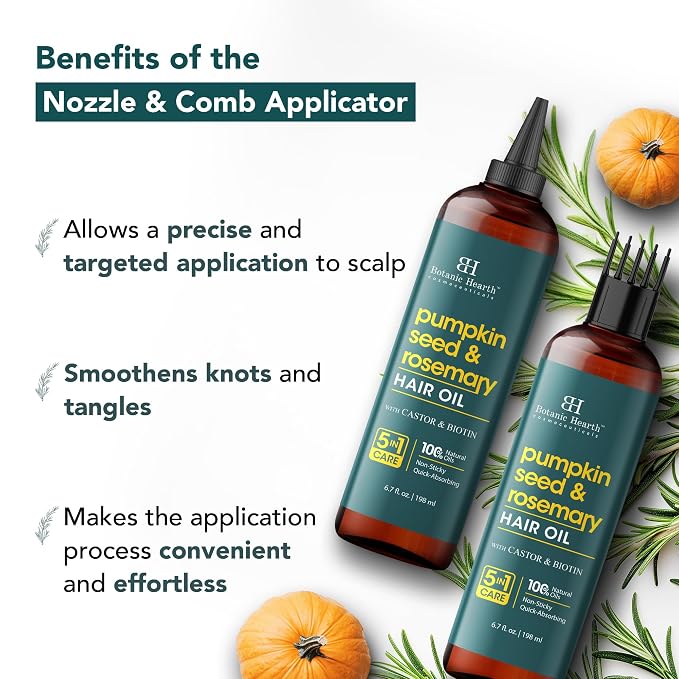 Botanic Hearth 100% Pure Pumpkin Rosemary Oil For Hair Growth & Hair Treatment Oils 6.7 Fl oz | Infused with coconut Oil | Hair Oil Repairs Dry Damaged Hair, Strengthening, Healthier | All Hair Types
