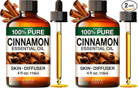 KUKKA Cinnamon Essential Oils - 4 Fl Oz - for Hair, Skin, Diffuser, Aromatherapy & DIY Soap Making Scent (Pack of 2)