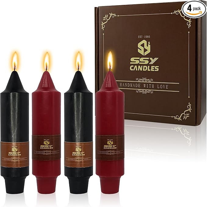 5 inch Short Taper Candlesticks Red Black Unscented Tapered Candles for Dark Romantic Halloween Party Gothic Dinner Household Decoration