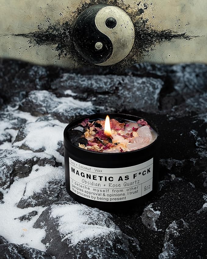 Magnetic AS F*CK, Hande Made Chakra Candle, Magic Attraction, Manifestation Crystal, Self Love, Ritual Meditation (8oz).