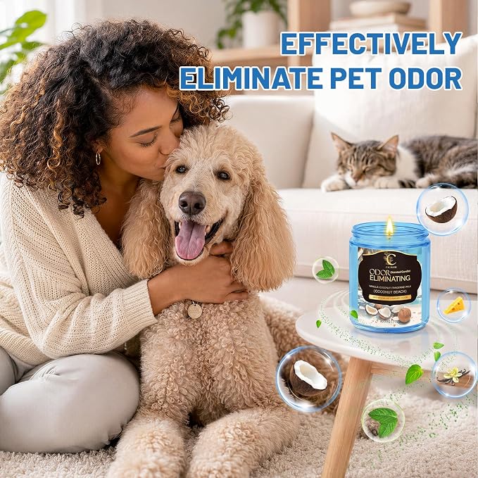 Coconut Odor Eliminating Candles, Pet Scented Candles for Home, Single Wick Soy Candle Gifts for Women, Men, Ideal for Creating Relaxing Atmosphere, Over 50 Hours of Burn Time