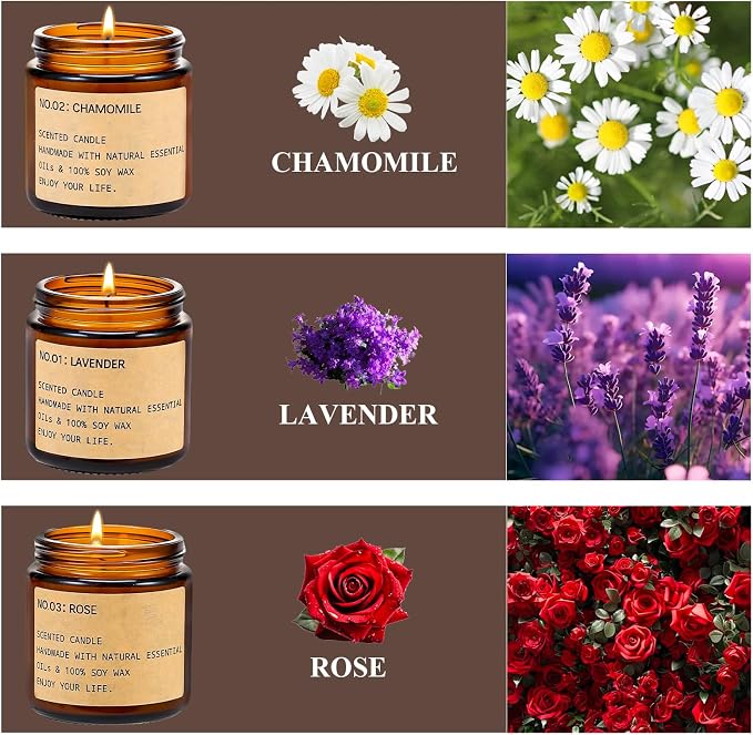 Candles for Home Scented, 150 Hours of Burning Time Aromatherapy Candle, 6 Pack Natural Soy Candle Set, Scented Candles Suitable for Giving Gift, Gifts for Women, Teacher Gifts﻿, Mothers Day Gifts