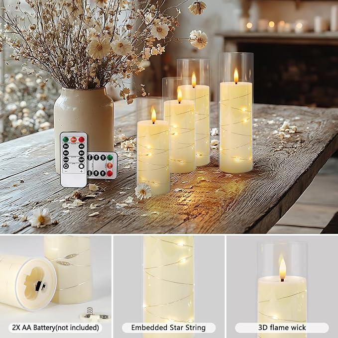 YOROXRG 24 Pack Christmas Decoration Flickering Flameless Candles,Battery Operated Candles,LED String Lights LED Candles for New Year, Home Decor, Parties,Wedding(D2.2 xH 5" 6" 7") (Ivory)