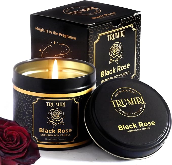 Black Rose Candle Strong Scented Soy Candel Natural Non Toxic Velas Aromáticas Gift for Women Pack of 1 5Oz Decorartive Travel Tin