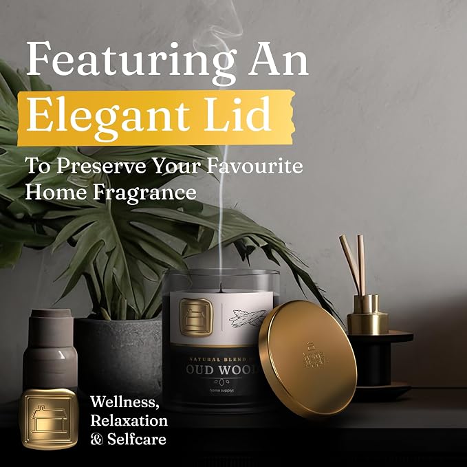 Large Oud Candle - Candle Gift for Women & Men with Lid - (280g/60hr) Long Burn Time with Oud, Rose, Bamboo & Eucalyptus - Organic & Vegan Scented - Relaxation, Aromatherapy & Wellness