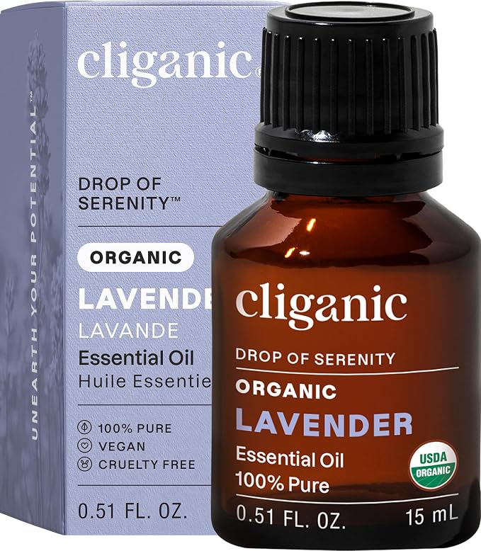 Cliganic Organic Lavender Essential Oil, 0.5oz - 100% Pure Natural Undiluted, for Aromatherapy Diffuser | Non-GMO Verified