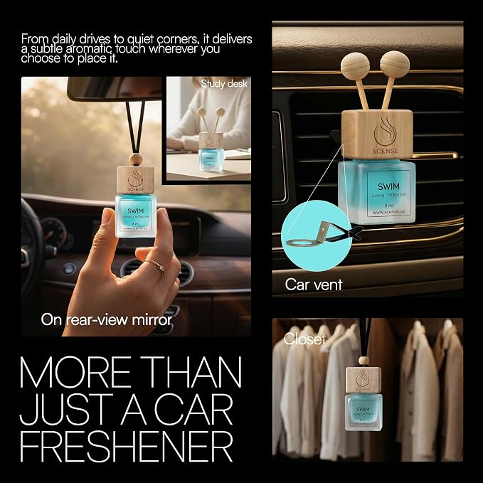 SWIM Luxury Car Air Freshener for Men & Women | Perfume Style Car Fragrance Diffuser & Vent Clip | Odor Eliminating Long Lasting Fresh Car Scent Refillable | Premium Car Scent by SCENSE