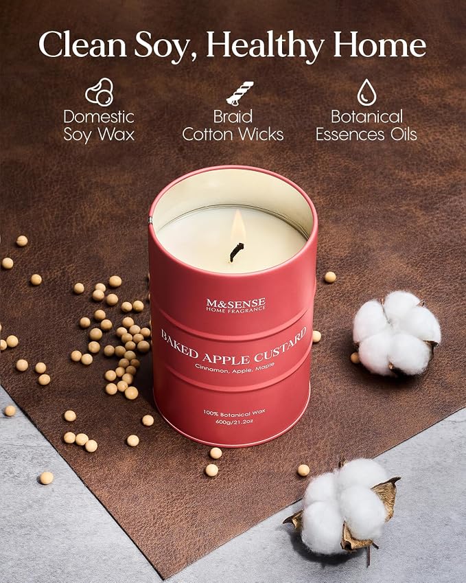 M&SENSE Baked Apple Scented Candles Large, Natural Soy Candles 21.2oz 120 Hour Slow Burning,Christmas Candle Candle for Stress Relief Meditation Relaxing,Aromatherapy Christmas Decor