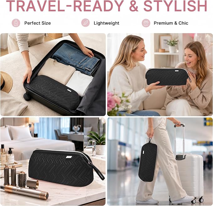 Leudes Hair Tools Travel Bag for Shark Flexstyle Carrying Case Portable Shark Hair Air Wrap Dryer Case Waterproof Dustproof Flat Curling Iron Travel Organizer (Black+Heat Resistant Mat)